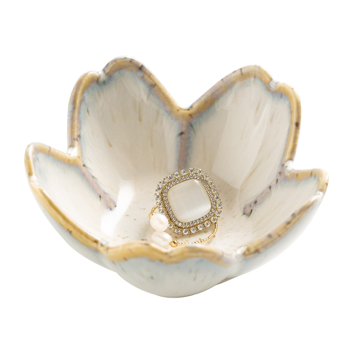 Flower Ring Holder Dish, Ceramic Jewelry Tray, Small Trinket Dish