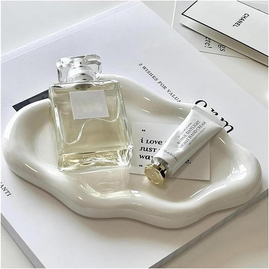 Small Jewelry Dish for Women, Gifts for Mom, Ceramic Jewlery Tray Ring Holder, Vanity Ring Dish Cute Cloud Tray, Nightstand Decor Trinket Bowl for Earrings, Perfume, Keys, White Jewelry Plate
