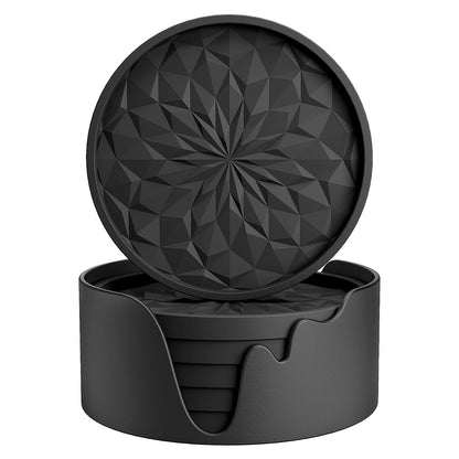 ME.FAN Silicone Coasters with Holder,[6 Pack] Drinking Coasters - Cup Mat for Hot or Cold Drinks, Thickened, Non-Slip, Non-stick,Deep Tray Ether