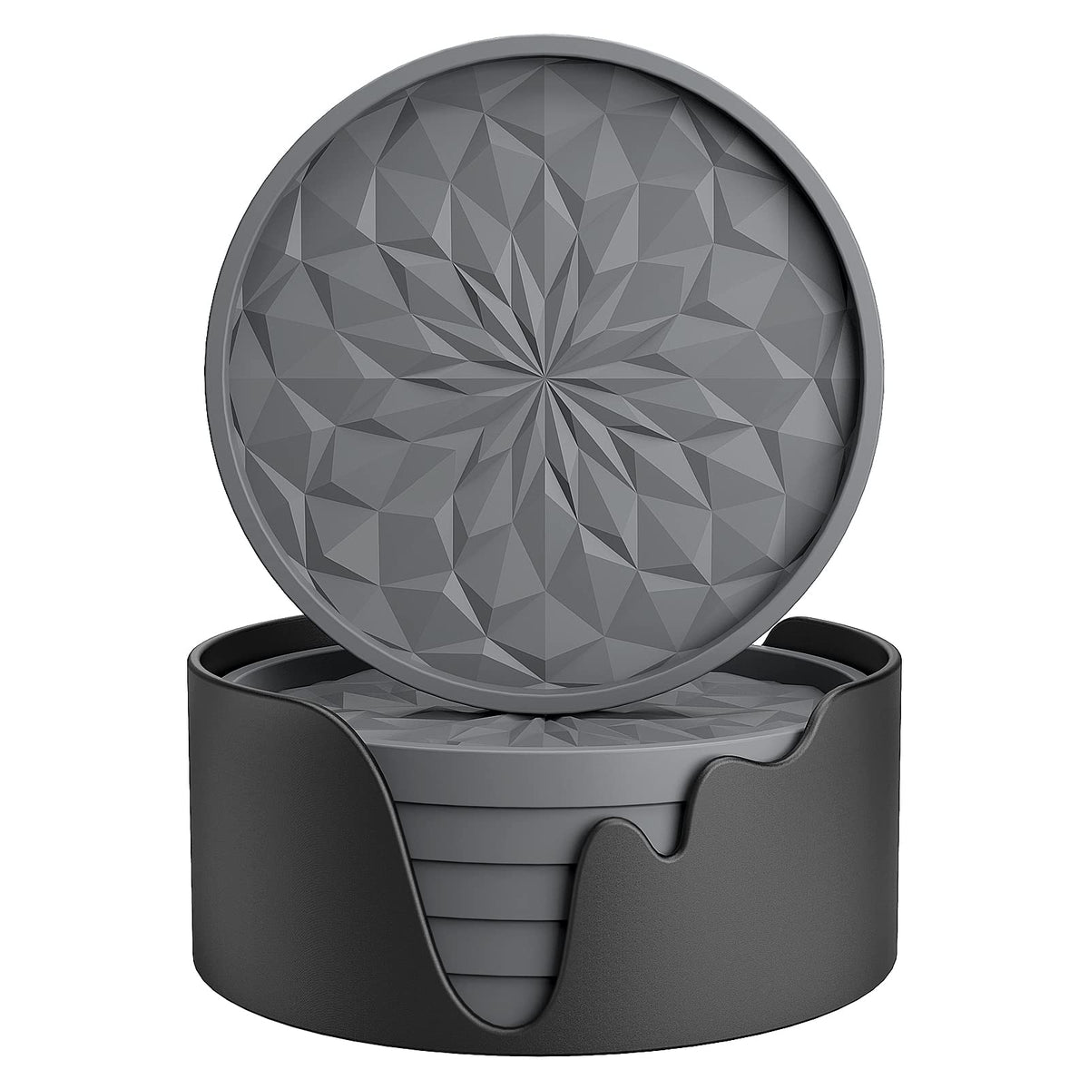 ME.FAN Silicone Coasters with Holder,[6 Pack] Drinking Coasters - Cup Mat for Hot or Cold Drinks, Thickened, Non-Slip, Non-stick,Deep Tray Olive Green