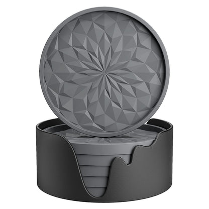ME.FAN Silicone Coasters with Holder,[6 Pack] Drinking Coasters - Cup Mat for Hot or Cold Drinks, Thickened, Non-Slip, Non-stick,Deep Tray Olive Green