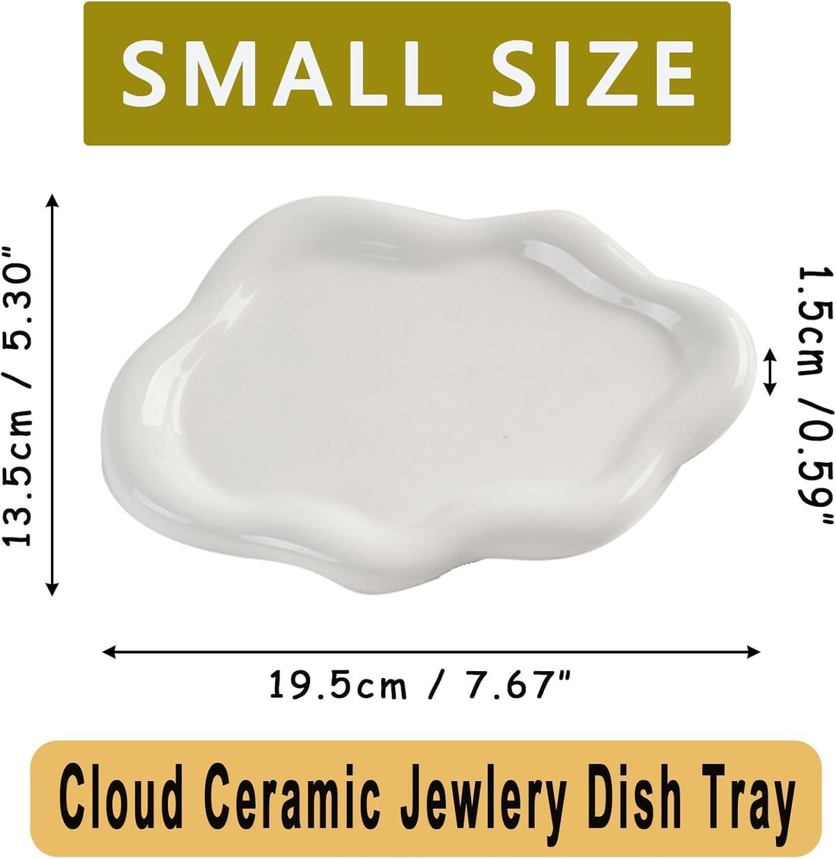 Small Jewelry Dish for Women, Gifts for Mom, Ceramic Jewlery Tray Ring Holder, Vanity Ring Dish Cute Cloud Tray, Nightstand Decor Trinket Bowl for Earrings, Perfume, Keys, White Jewelry Plate