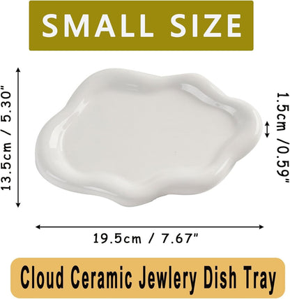 Small Jewelry Dish for Women, Gifts for Mom, Ceramic Jewlery Tray Ring Holder, Vanity Ring Dish Cute Cloud Tray, Nightstand Decor Trinket Bowl for Earrings, Perfume, Keys, White Jewelry Plate