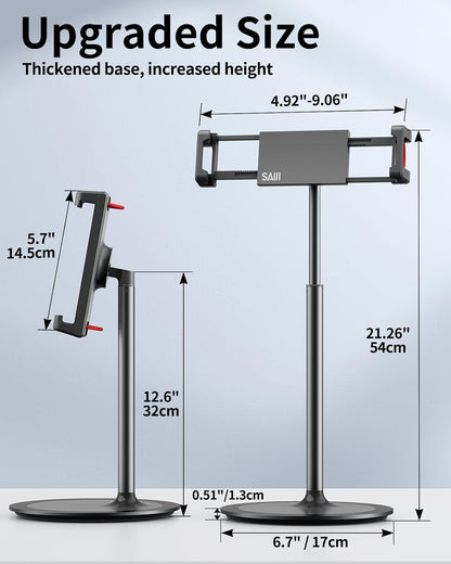 SAIJI iPad Stand for Desk - Height Adjustable & Weighted Base Phone Holder