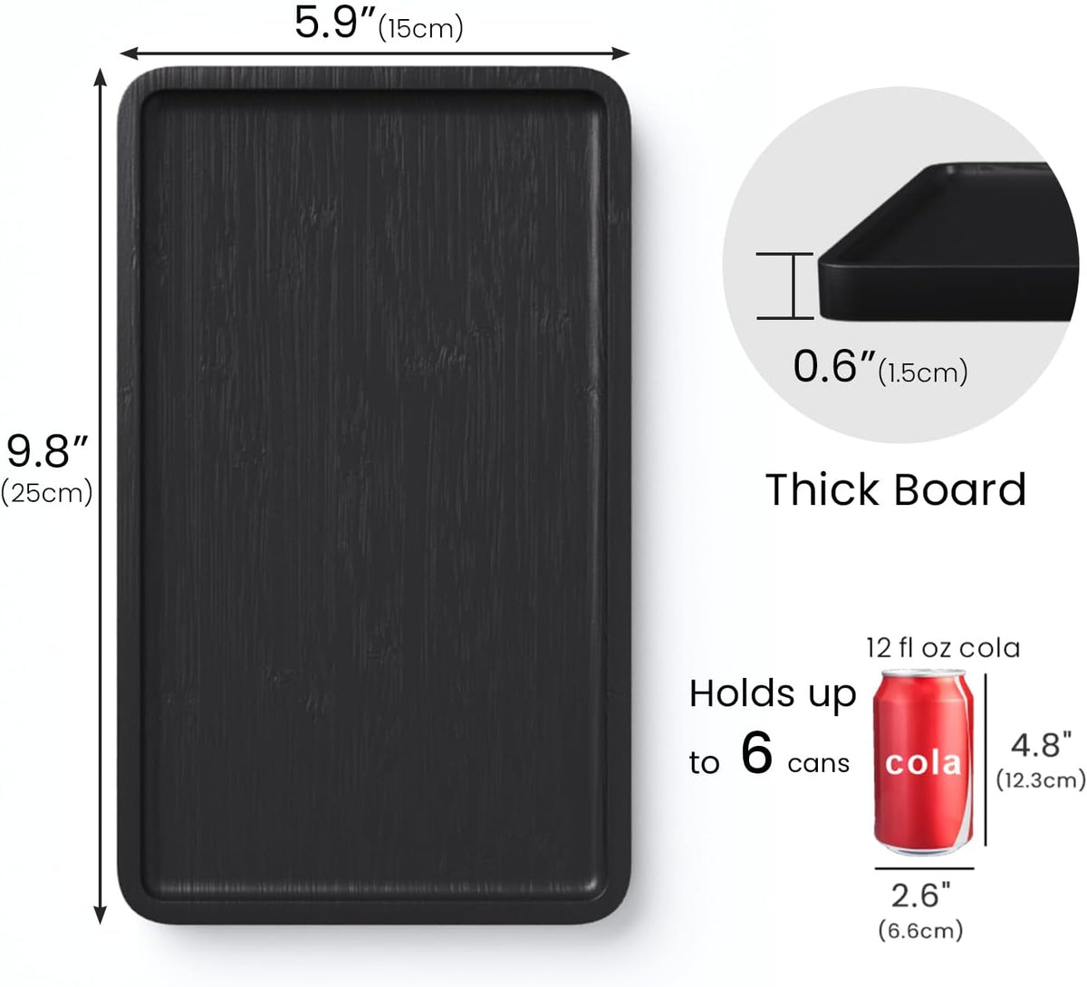 VERTORGAN Bamboo Serving Tray,9.8x5.9 Inch Trays,Home Decor(Black)