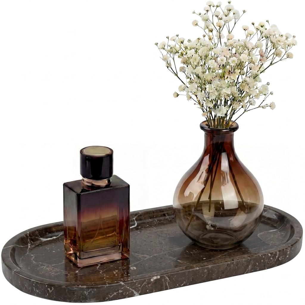 YKAJO Carrara White Gray Oval Marble Tray, 11.8x5.9 Perfume Organizer Dish