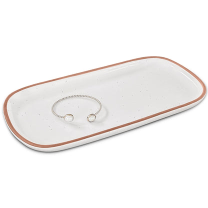 Mora Small Ceramic Decorative Tray – Rectangle 6.4 Inch Dish for Jewelry, Perfume, Makeup, Accessories, Candle, in the Bathroom Vanity, Bedside, or Kitchen Counter – Cute Organizer – White