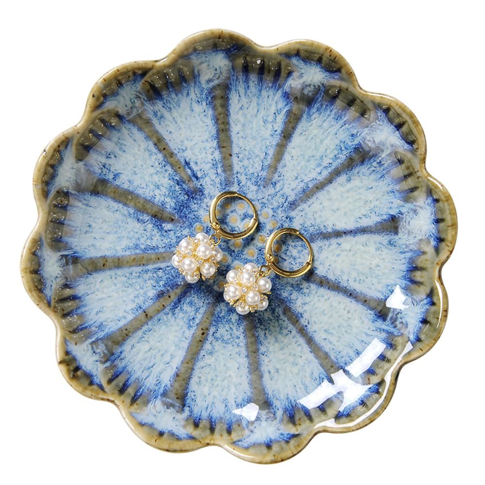 JAMEND CLXP Lotus Leaf Shape Decorative Ring Tray, Small Key Bowl, Ceramic Trinket Tray Jewelry Dish Organizing Necklace Earrings, Home Decoration for Mom Best Friend Sister, Light Green.