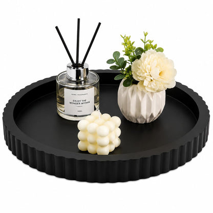 White Round Wood Tray, 11 in Fluted Vanity Tray