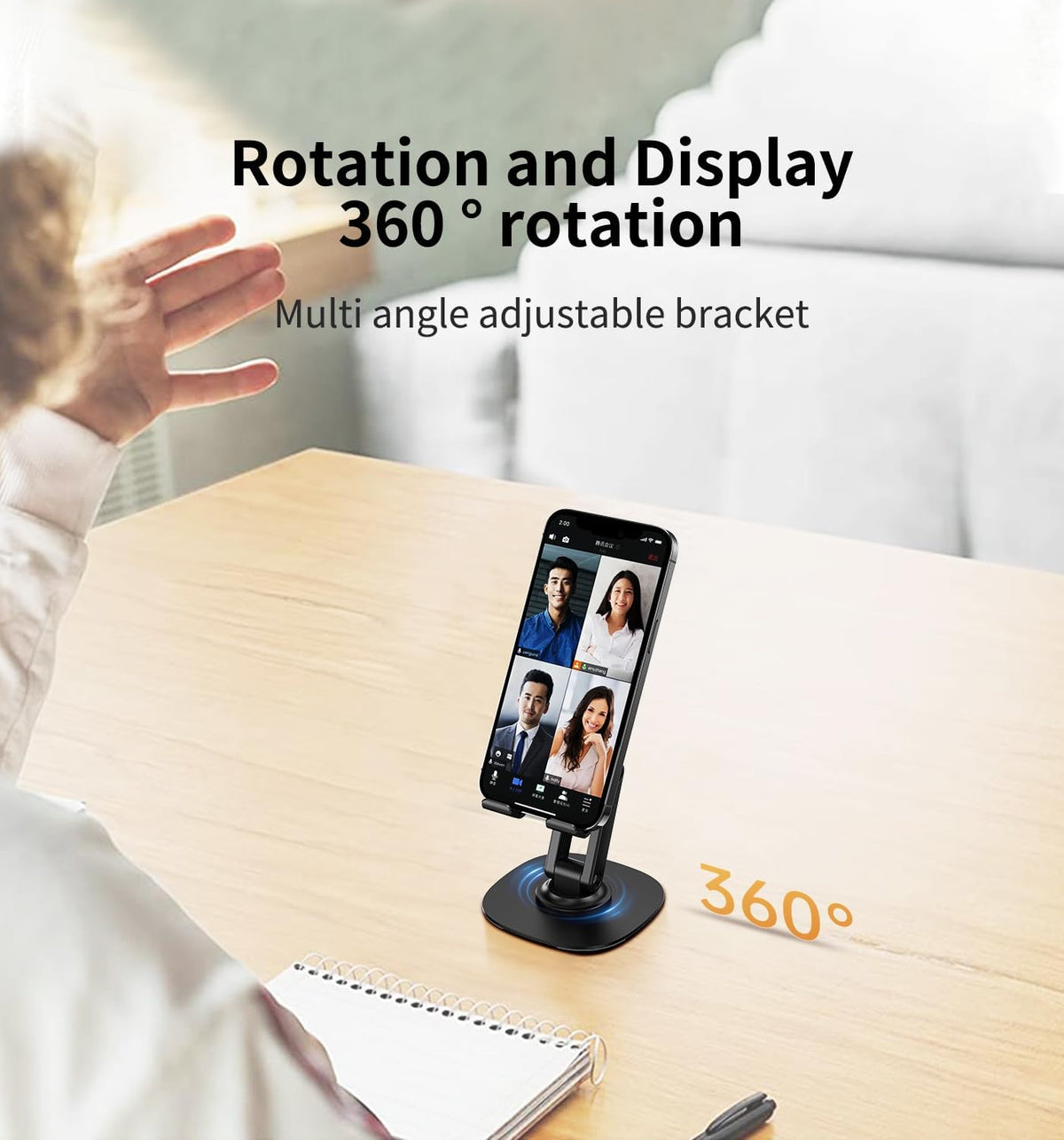 360° Rotating Cell Phone Stand for Desk (K69-Black)