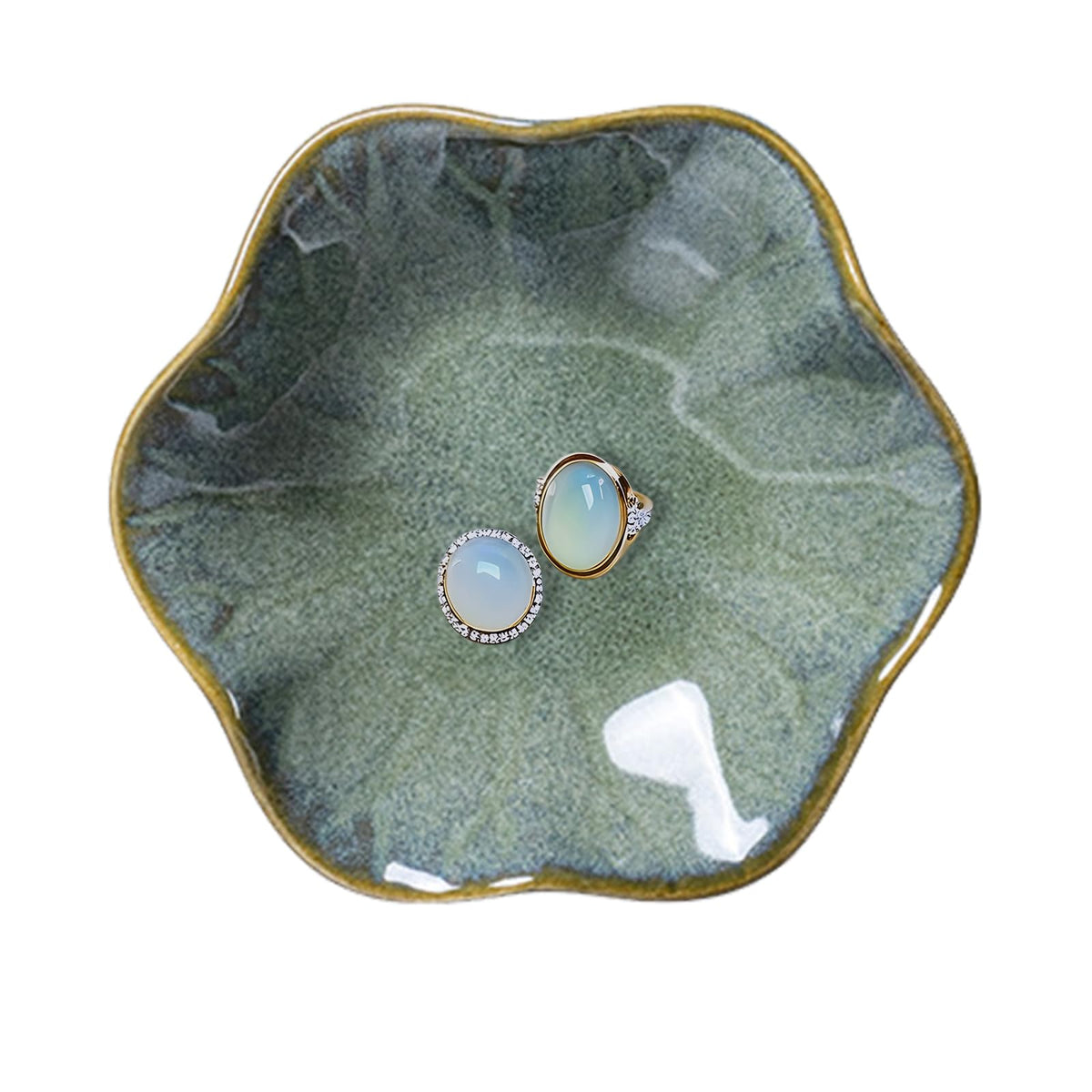 Lotus Leaf Ceramic Jewelry Ring Dish for Women (Mist Green)