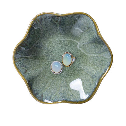 Lotus Leaf Ceramic Jewelry Ring Dish for Women (Mist Green)