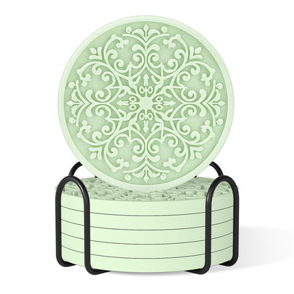Drink Coasters, Coasters Set of 6 with Holder, Non-Slip Silicone Cup Mat