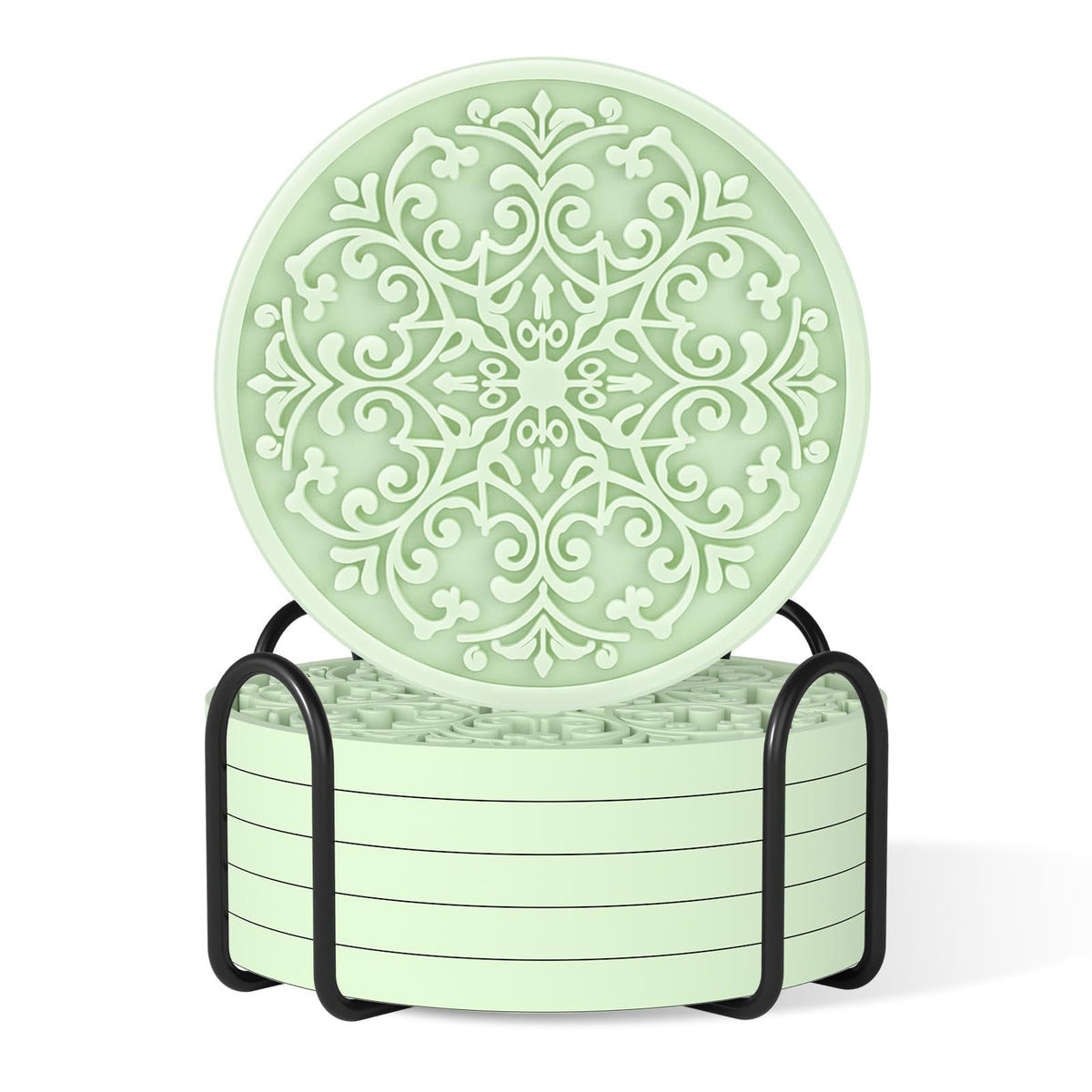 Drink Coasters, Coasters Set of 6 with Holder, Non-Slip Silicone Cup Mat