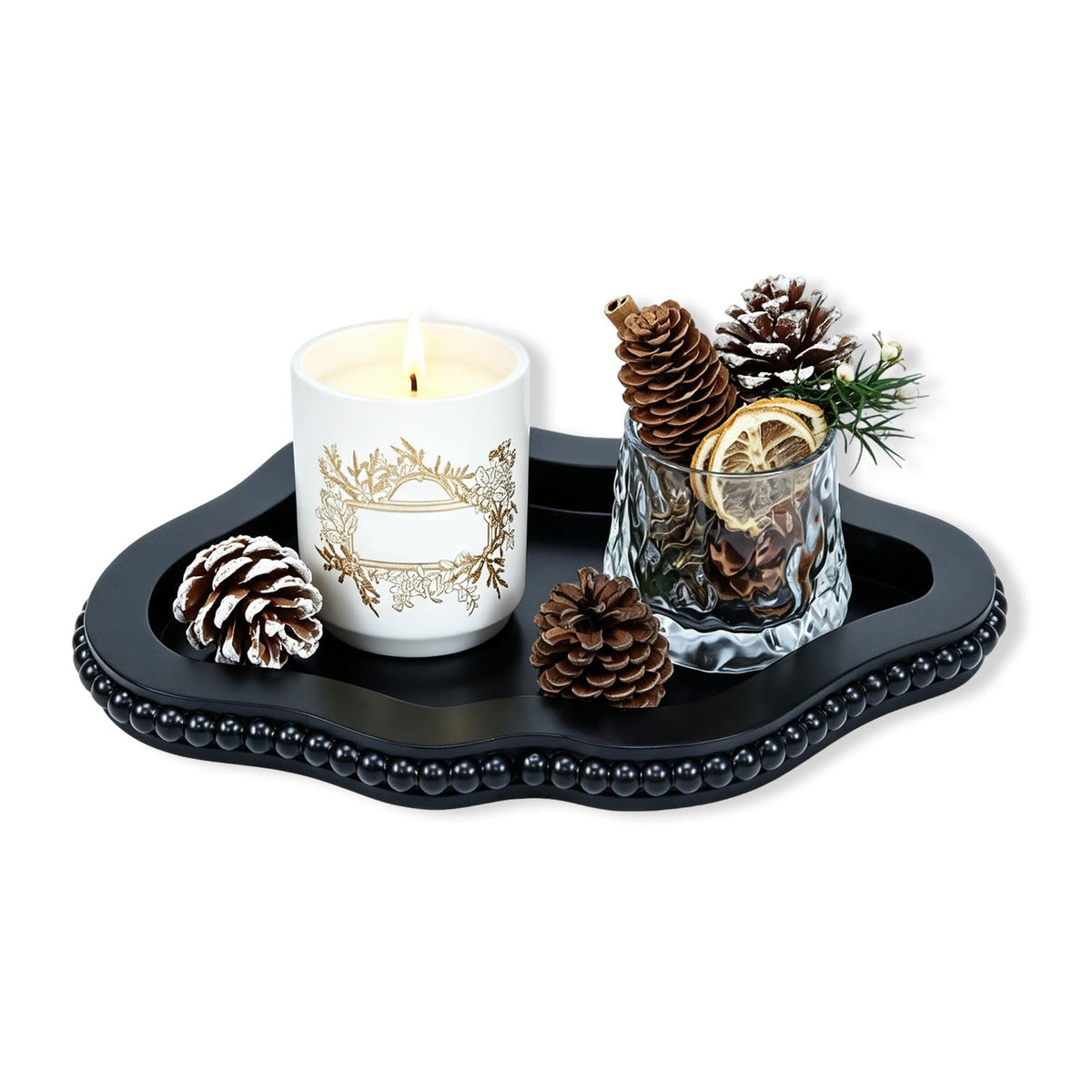 Small Wooden Decorative Tray with Bead,Cloud Candle Perfume Tray