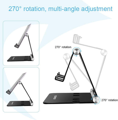 aceyoon Adjustable Tablet Stand, iPad/Cell Phone Holder for Desk, Aluminum Alloy Stand Holder for 2 Phones or a Tablet/Kindle, Sturdy Dual Stands, Foldable and Portable, Black