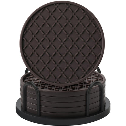 TWTLi Silicone Coasters Set of 8 with Holder, 4 Inch Non-Slip Waterproof Heat Resistant Drink Mats for Coffee Table, Desk, Kitchen, Bar, Outdoor Patio (Black, 6 PCS)