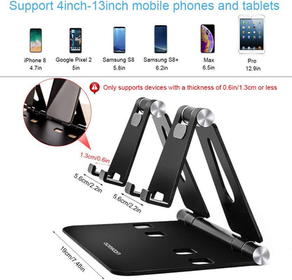 aceyoon Adjustable Tablet Stand, iPad/Cell Phone Holder for Desk, Aluminum Alloy Stand Holder for 2 Phones or a Tablet/Kindle, Sturdy Dual Stands, Foldable and Portable, Black