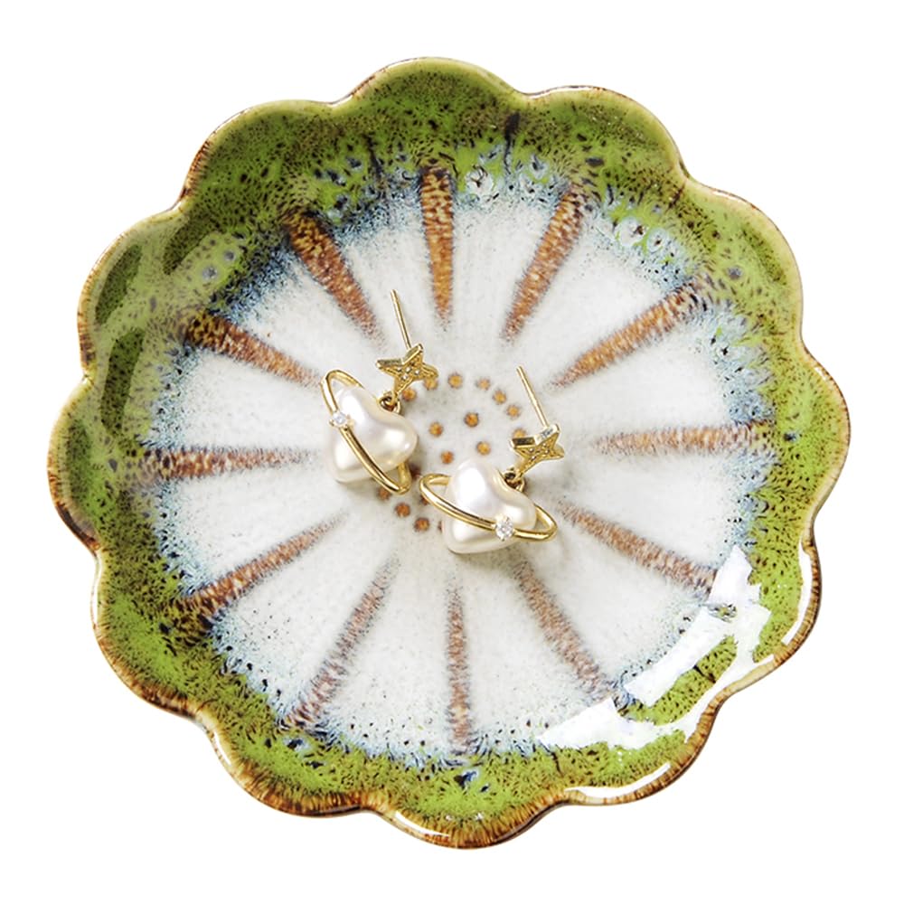 JAMEND CLXP Lotus Leaf Shape Decorative Ring Tray, Small Key Bowl, Ceramic Trinket Tray Jewelry Dish Organizing Necklace Earrings, Home Decoration for Mom Best Friend Sister, Light Green.