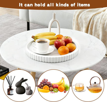 White Round Wood Tray, 11 in Fluted Vanity Tray