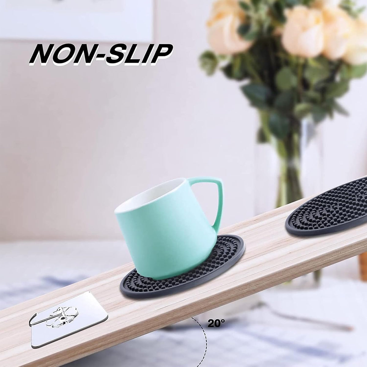 Silicone Drink Coasters [2 Pack] - Cup Coasters for Hot Or Cold Drinks, Non-Slip, Suitable for Home Decor, Kitchen, Office, Bar（Black）