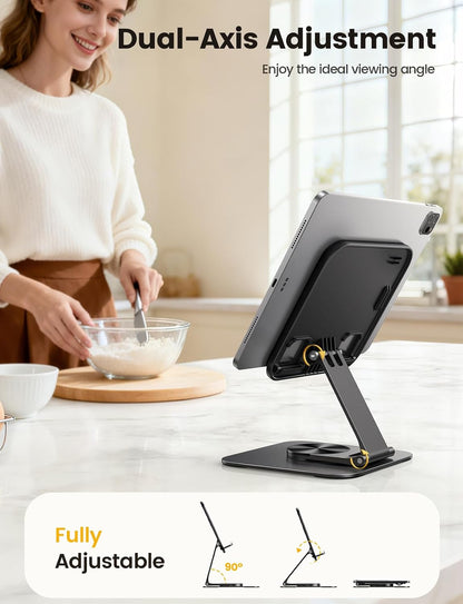 Lamicall Adjustable iPad Stand for Desk, Ultra-Slim Foldable, 360° Rotation