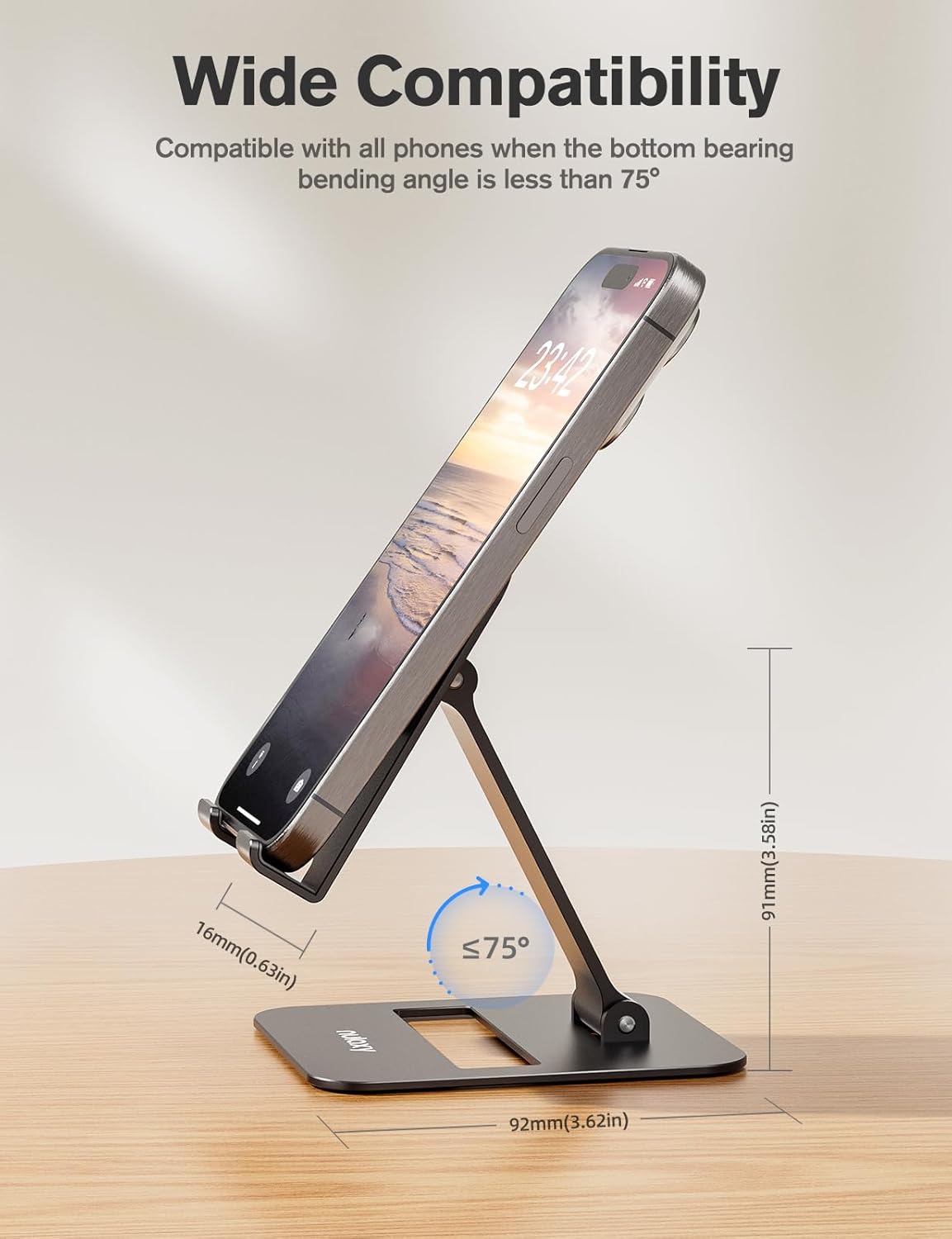 Nulaxy 2 Pcs Aluminum Dual Folding Cell Phone Stand for Desk Black&Rosegold