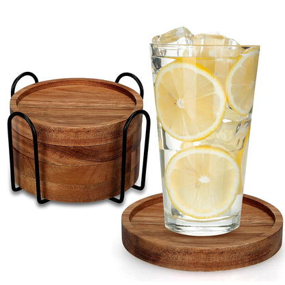 Wooden Coaster Set of 6 Coffee Table Decor Bar Cup Drink Coasters Holder