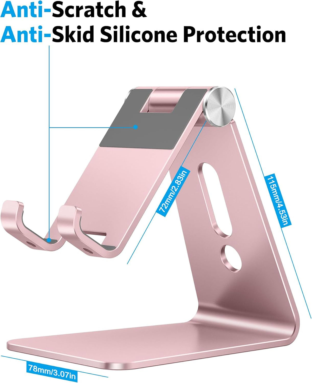 OMOTON Adjustable Cell Phone Stand, C2 Aluminum Desktop Phone Holder Dock Compatible with iPhone 15 14 13 Xs XR 8 Plus 7 6, Samsung Galaxy, Google Pixel, Android Phones, Rose Gold