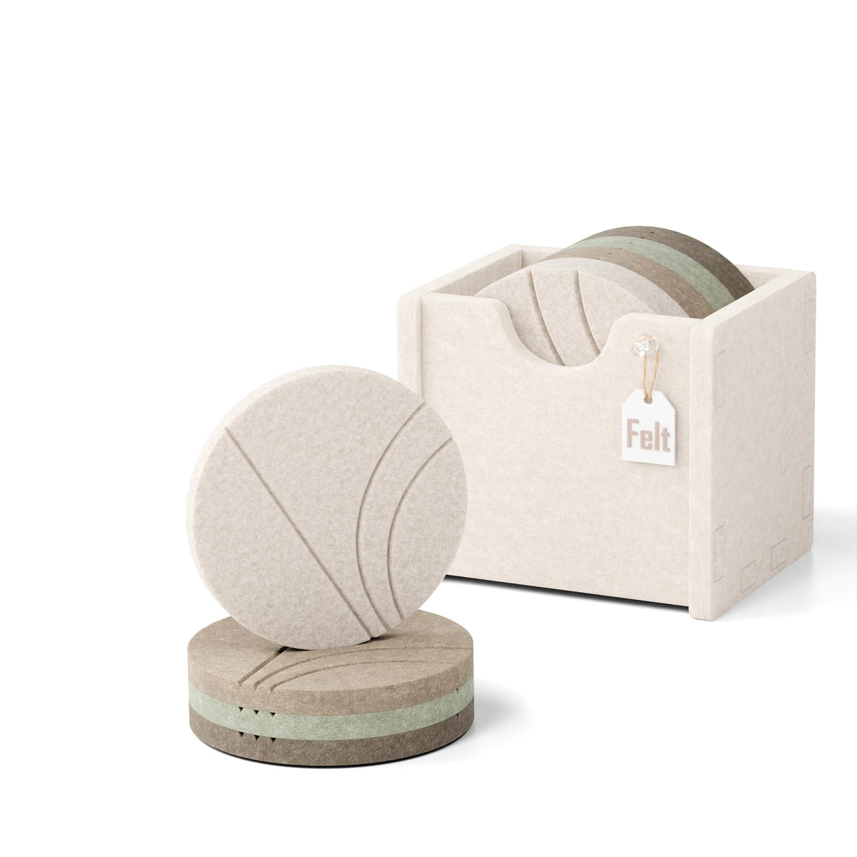 Fluxynara Felt Coasters with Holder, Set of 8 for Drinks, Sage - Arch