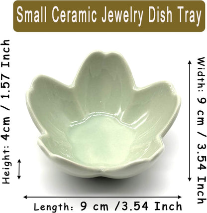 Ring Dish, Ceramic Jewelry Tray, Trinket Holder for Bathroom Nightstand, Small Decorative Bowl (Green)