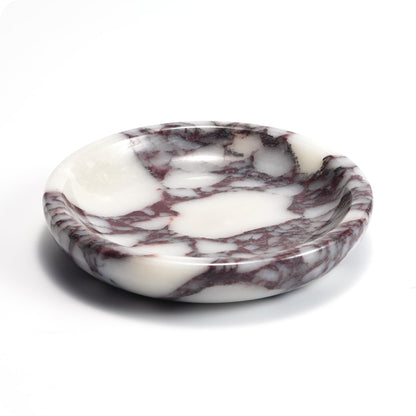 Brown Marble Jewelry Tray - Stone Trinket Ring Key Purse Holder Dish, Small Cute Round Plate Decorative Bowl for Nightstand Entryway Coffee Table Decor (5.5 inch)