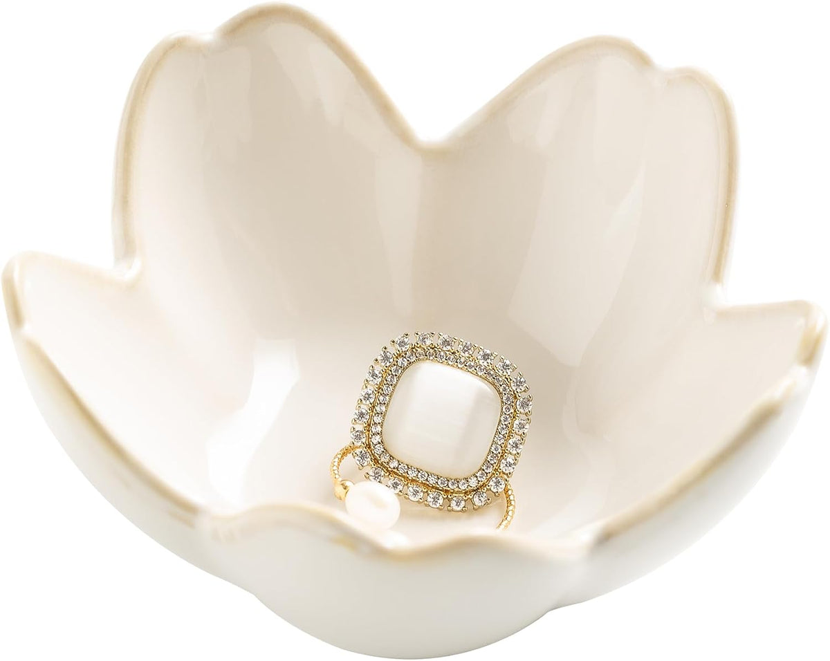 Flower Ring Holder Dish, Ceramic Jewelry Tray, Small Trinket Dish