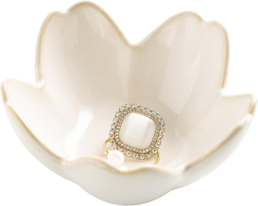 Flower Ring Holder Dish, Ceramic Jewelry Tray, Small Trinket Dish