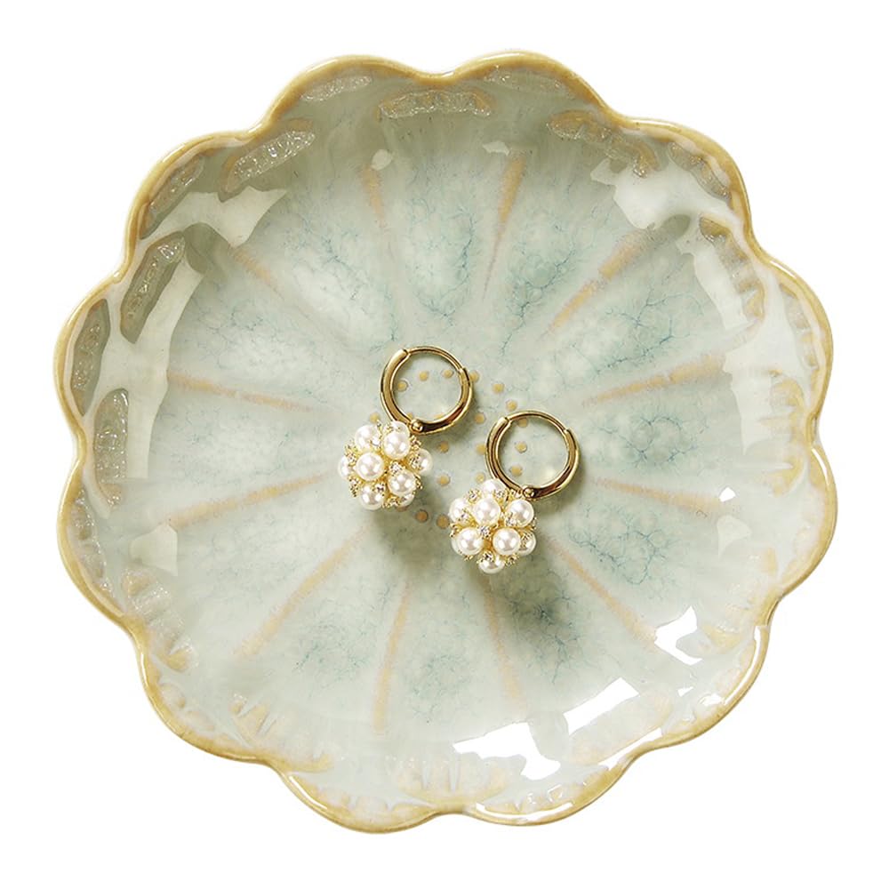JAMEND CLXP Lotus Leaf Shape Decorative Ring Tray, Small Key Bowl, Ceramic Trinket Tray Jewelry Dish Organizing Necklace Earrings, Home Decoration for Mom Best Friend Sister, Light Green.