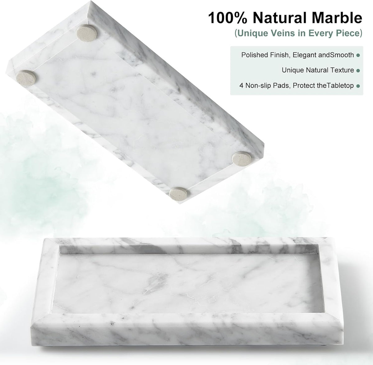 Natural Small Marble Vanity Tray, Stone Organizer for Bathroom & Kitchen