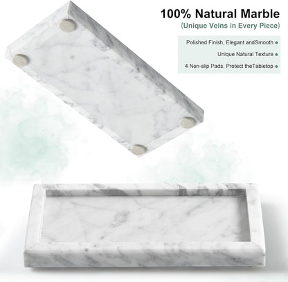 Natural Small Marble Vanity Tray, Stone Organizer for Bathroom & Kitchen