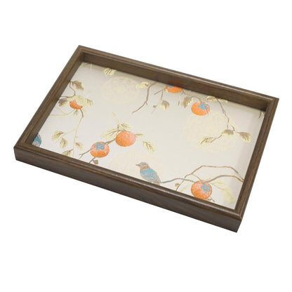 Wooden Valet Tray with Floral Base, Green Vintage Blossoms