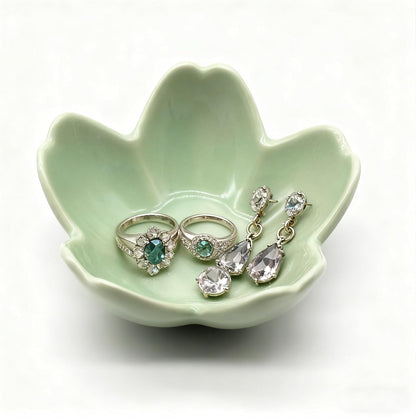 Ring Dish, Ceramic Jewelry Tray, Trinket Holder for Bathroom Nightstand, Small Decorative Bowl (Green)