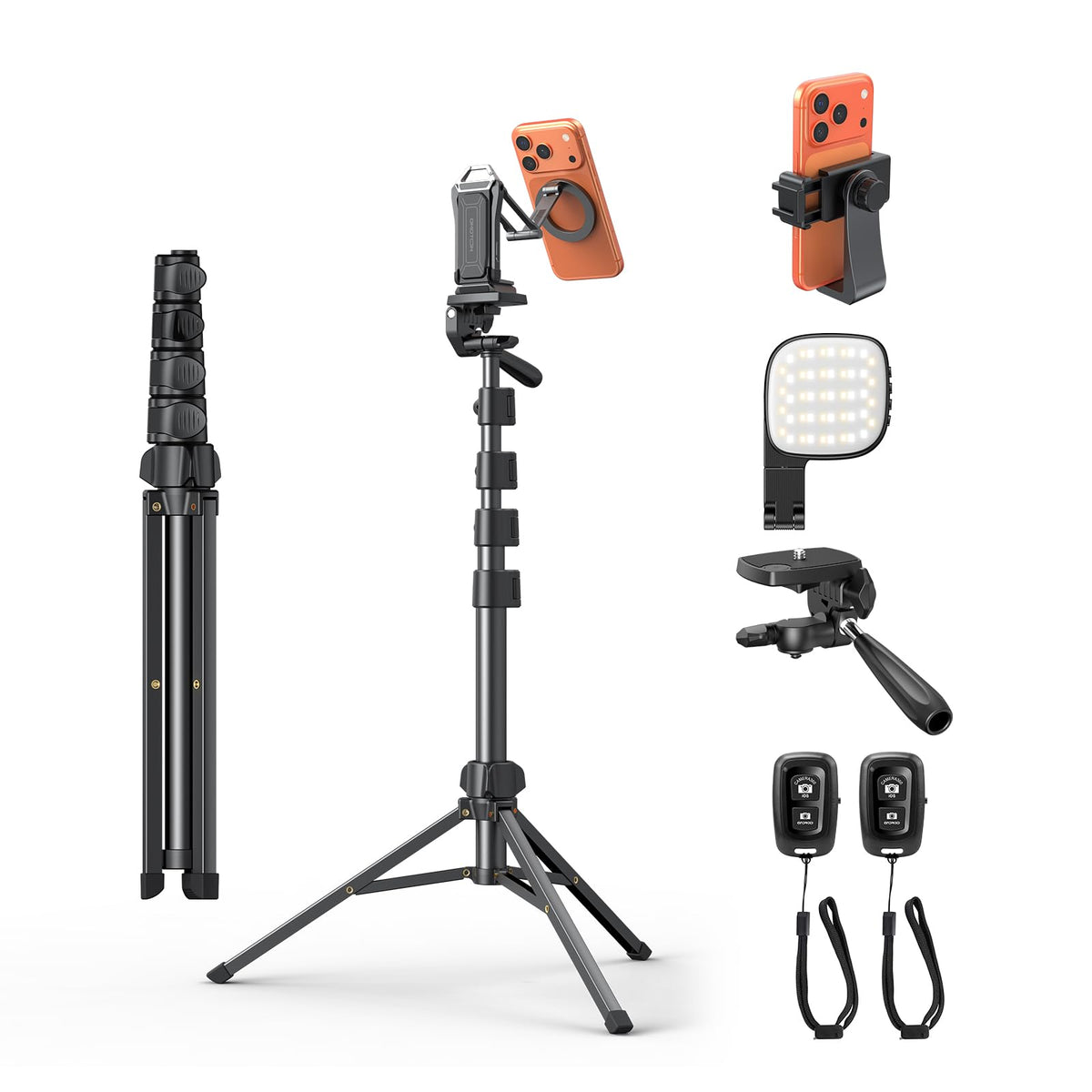 OMOTON TP02-Pro 5 in 1 Magnetic Phone Holder for Vlogging Essentials, Black