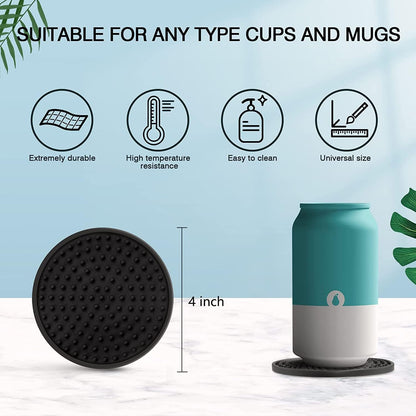 Silicone Drink Coasters [2 Pack] - Cup Coasters for Hot Or Cold Drinks, Non-Slip, Suitable for Home Decor, Kitchen, Office, Bar（Black）