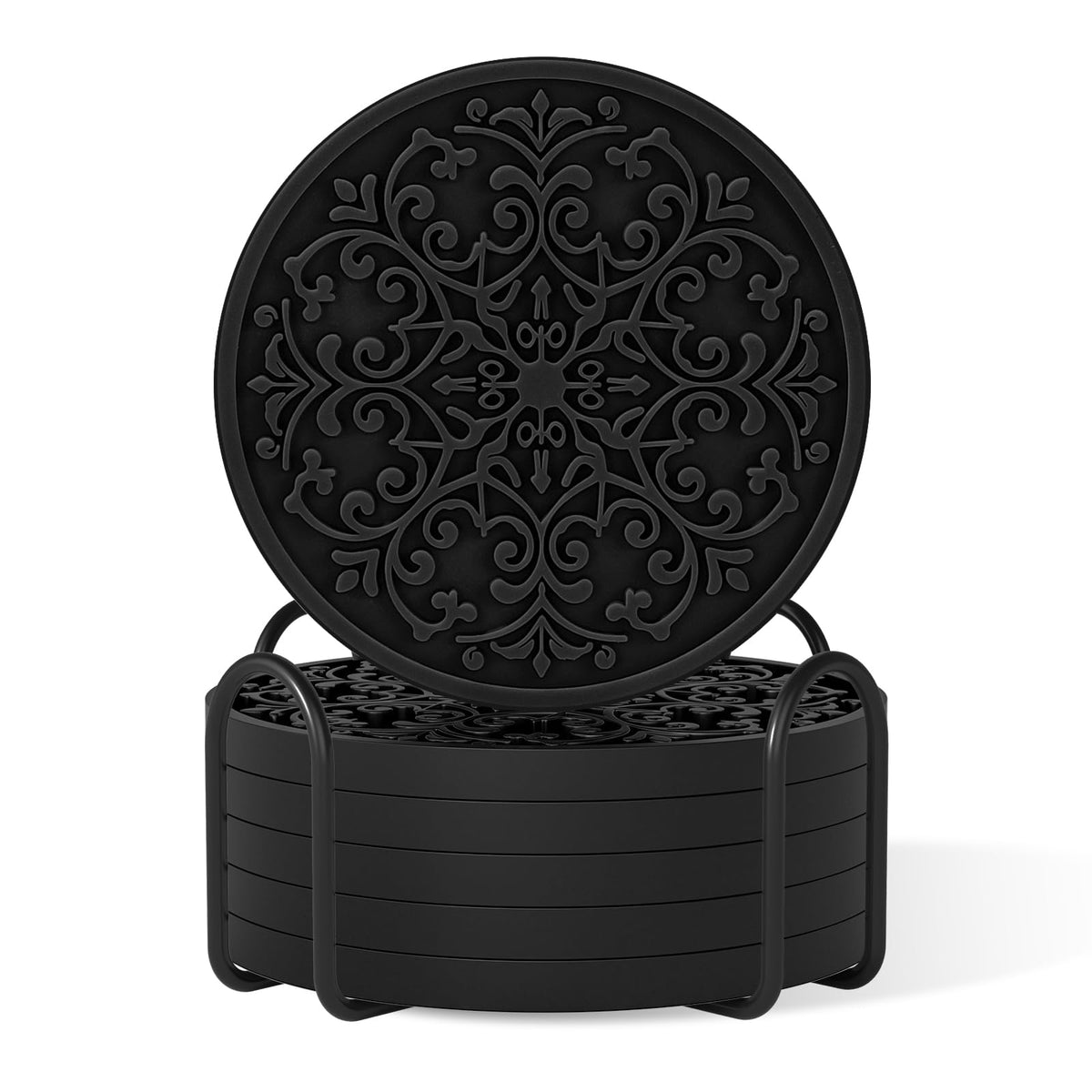 Drink Coasters, Coasters Set of 6 with Holder, Non-Slip Silicone Cup Mat