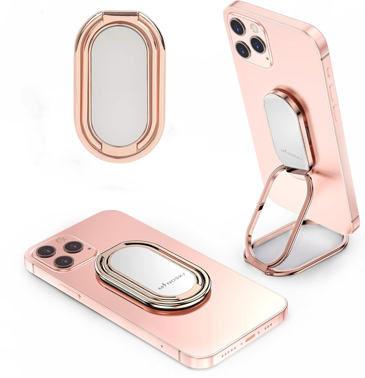 Phone Ring Holder Finger Kickstand 360°Rotation Cellphone Back Grip Foldable Cell Phone Stand for Desk Compatible with iPhone iPad Smartphones Tablets (Gun Black)