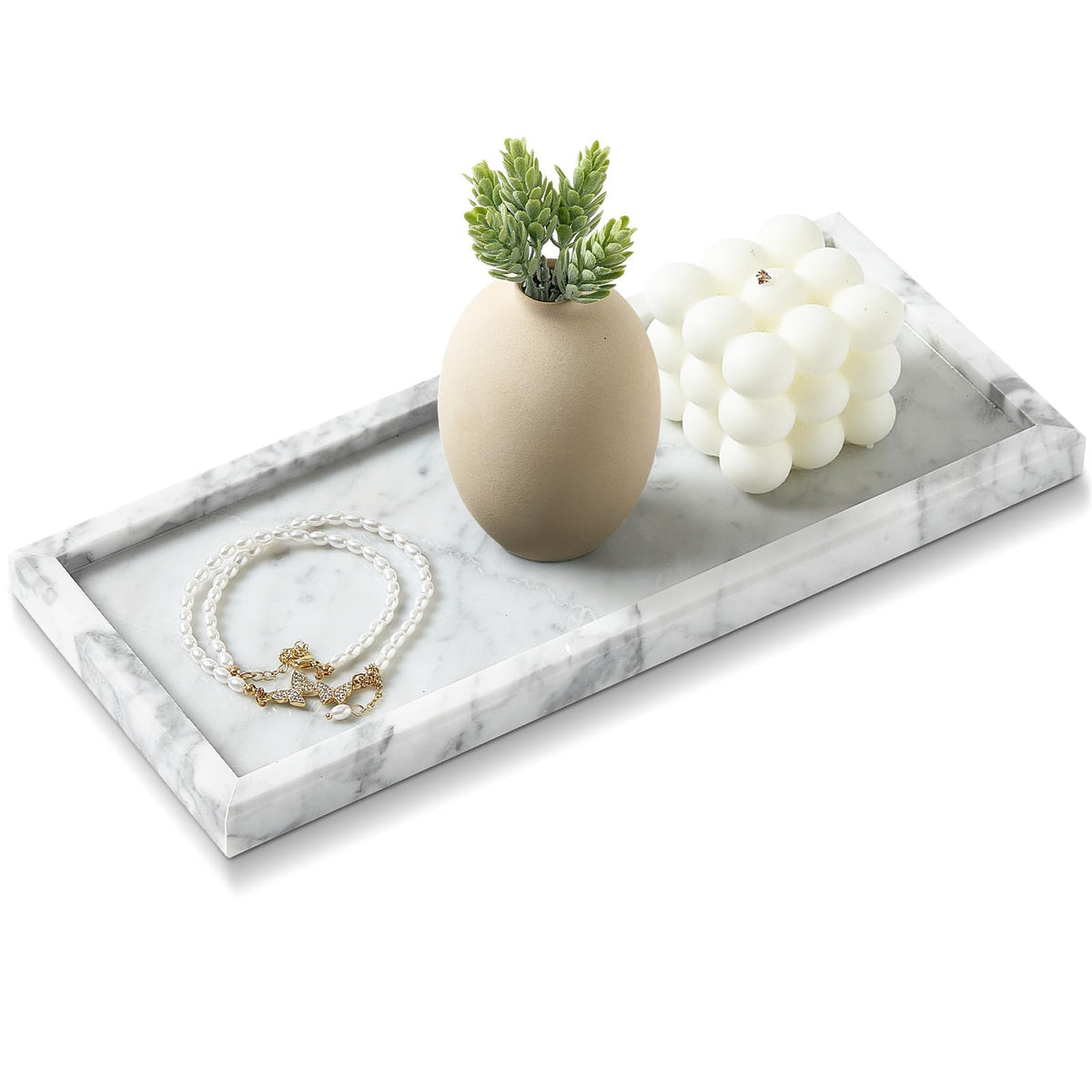 Natural Small Marble Vanity Tray, Stone Organizer for Bathroom & Kitchen