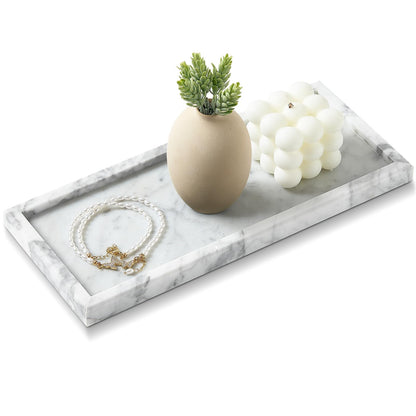 Natural Small Marble Vanity Tray, Stone Organizer for Bathroom & Kitchen