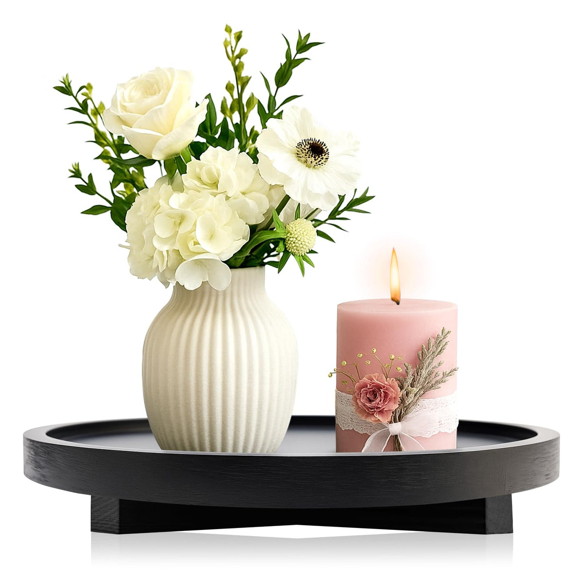 Black Round Decorative Wooden Tray for Bathroom Counter Table Trays Decor
