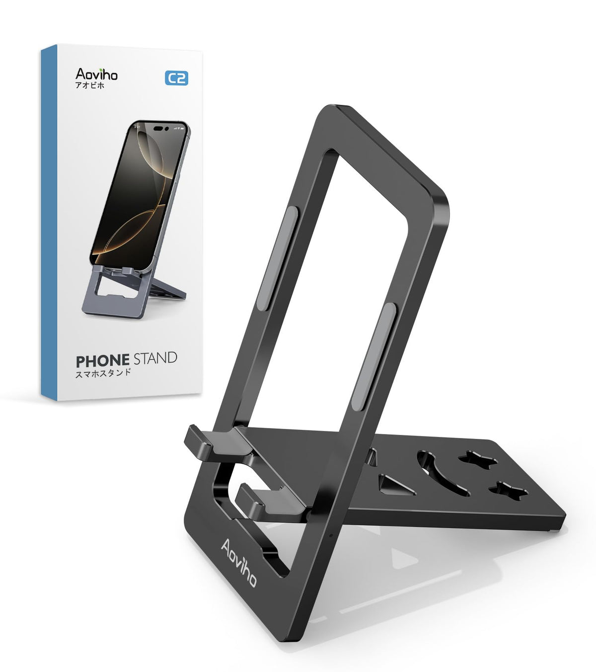 Aoviho Foldable Cell Phone Stand for Desk, Portable Phone Holder,Black