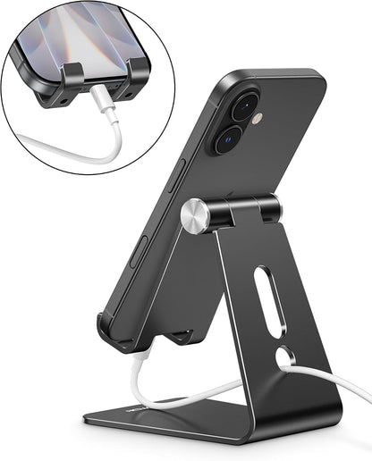 OMOTON C2 Adjustable Aluminum Cell Phone Stand with Charging Cutout, Black