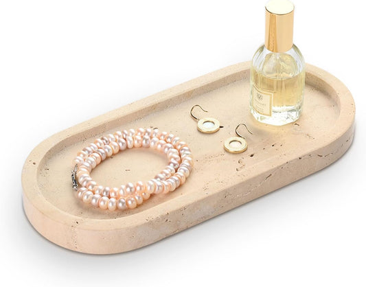 Turkish Marble Perfume Tray, Beige Bathroom Tray 10 Inch