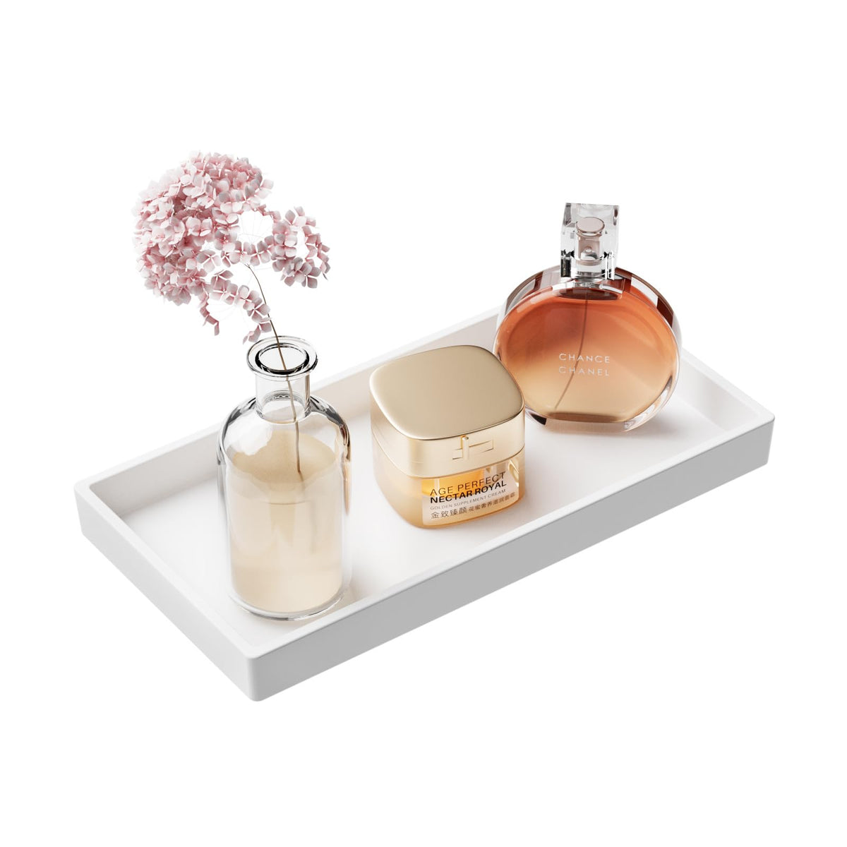 Vanity and Bathroom Tray, 7.7" ABS Countertop Organizer,Waterproof Vanity Tray for Toilet Tank,Perfume,Soap,Keys,Bathroom Accessories,Kitchen and Bath Trays,Non Slip Small Trays,White